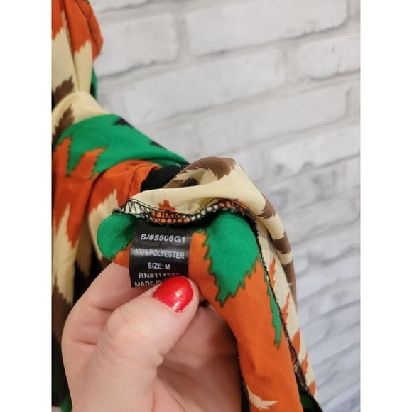 Women Poetry Dress Long Back, Short Front Brown Green Black Orange Geometric Siz - Picture 8 of 10